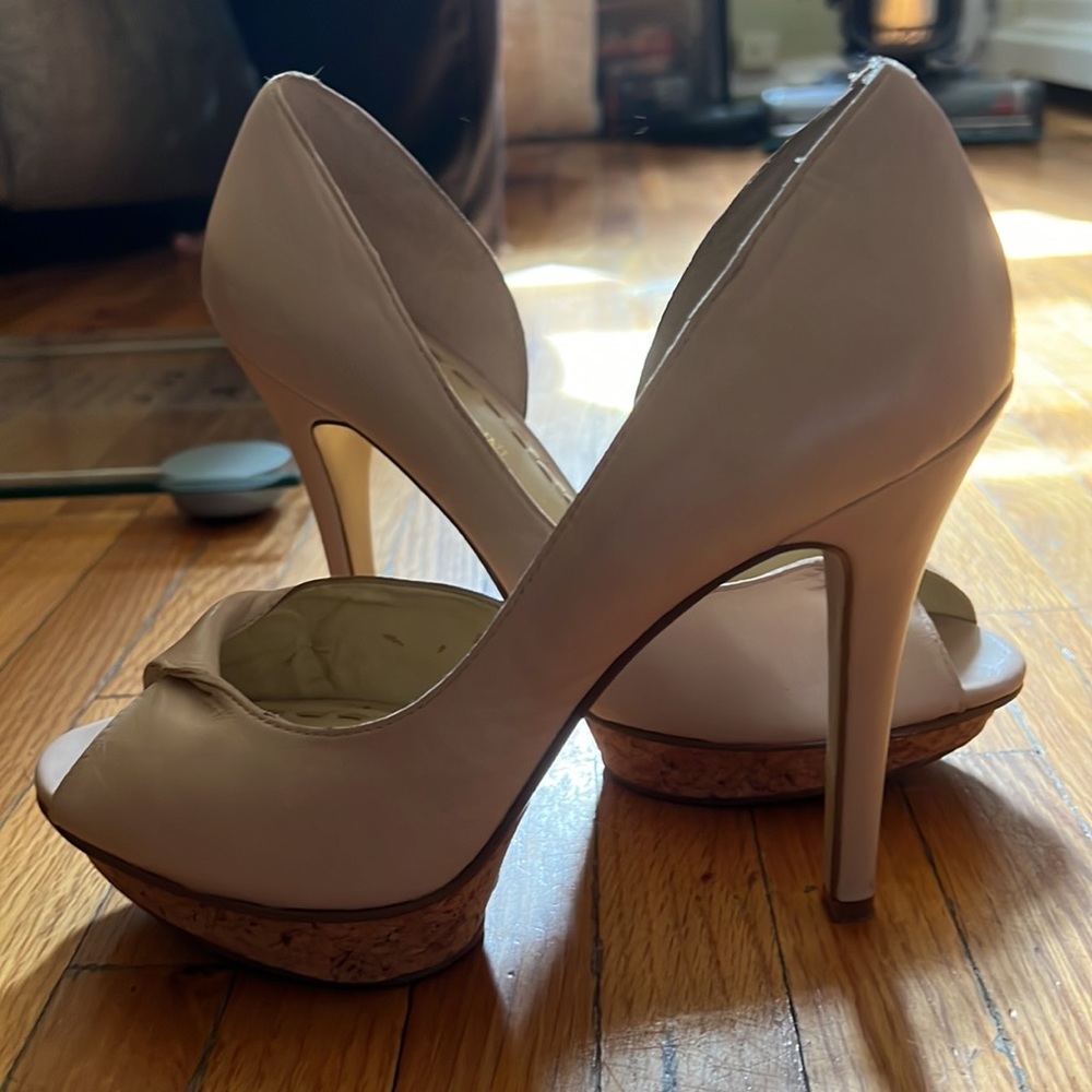 Beige Open Toe Platform Heels - image 1